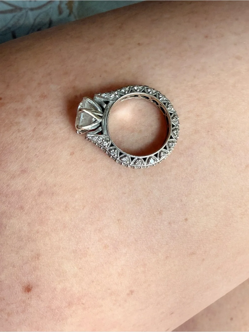 Vintage-Inspired Silver Bridal Ring Set with Clear Center Stone